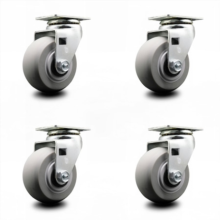 Service Caster 4 Inch Thermoplastic Rubber Wheel Swivel Caster Set with Ball Bearings SCC SCC-20S420-TPRBD-4